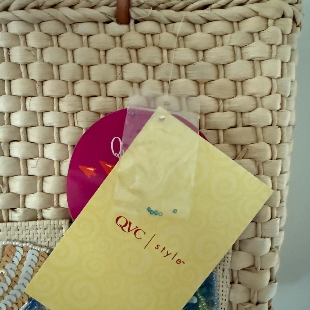 QVC Straw Tote Bag Umbrella Flip Flop Beach Chair Sequin Woven Beach Vacation - Picture 6 of 6